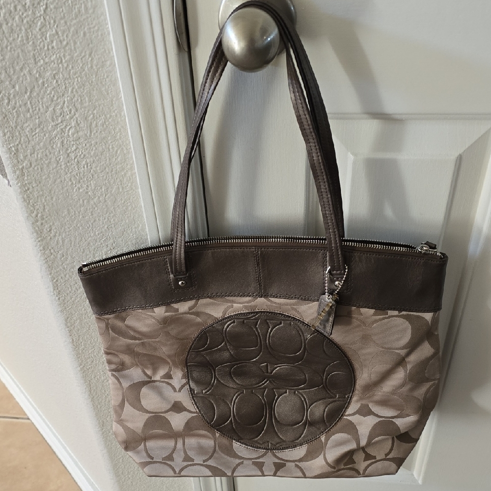 Coach Brown and Tan Signature Tote